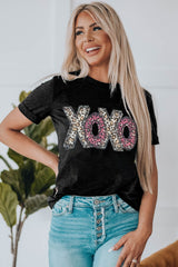 Black XOXO Leopard Print T-Shirt, Cute and Trendy from MsDressly