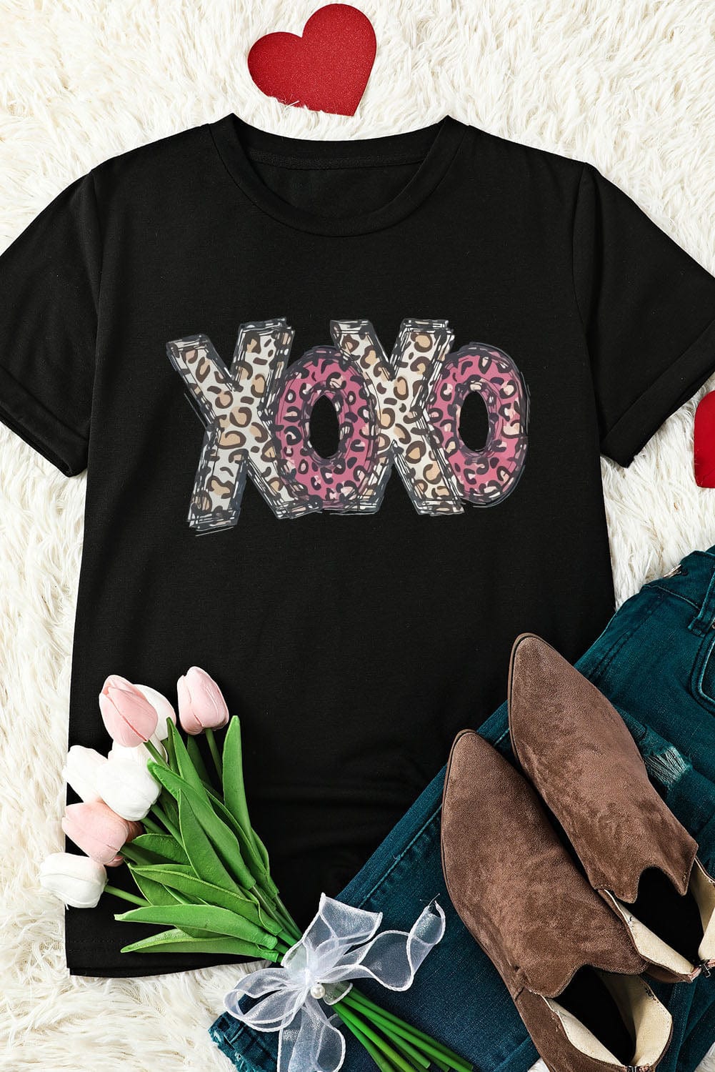 Black XOXO Leopard Print T-Shirt, Cute and Trendy from MsDressly