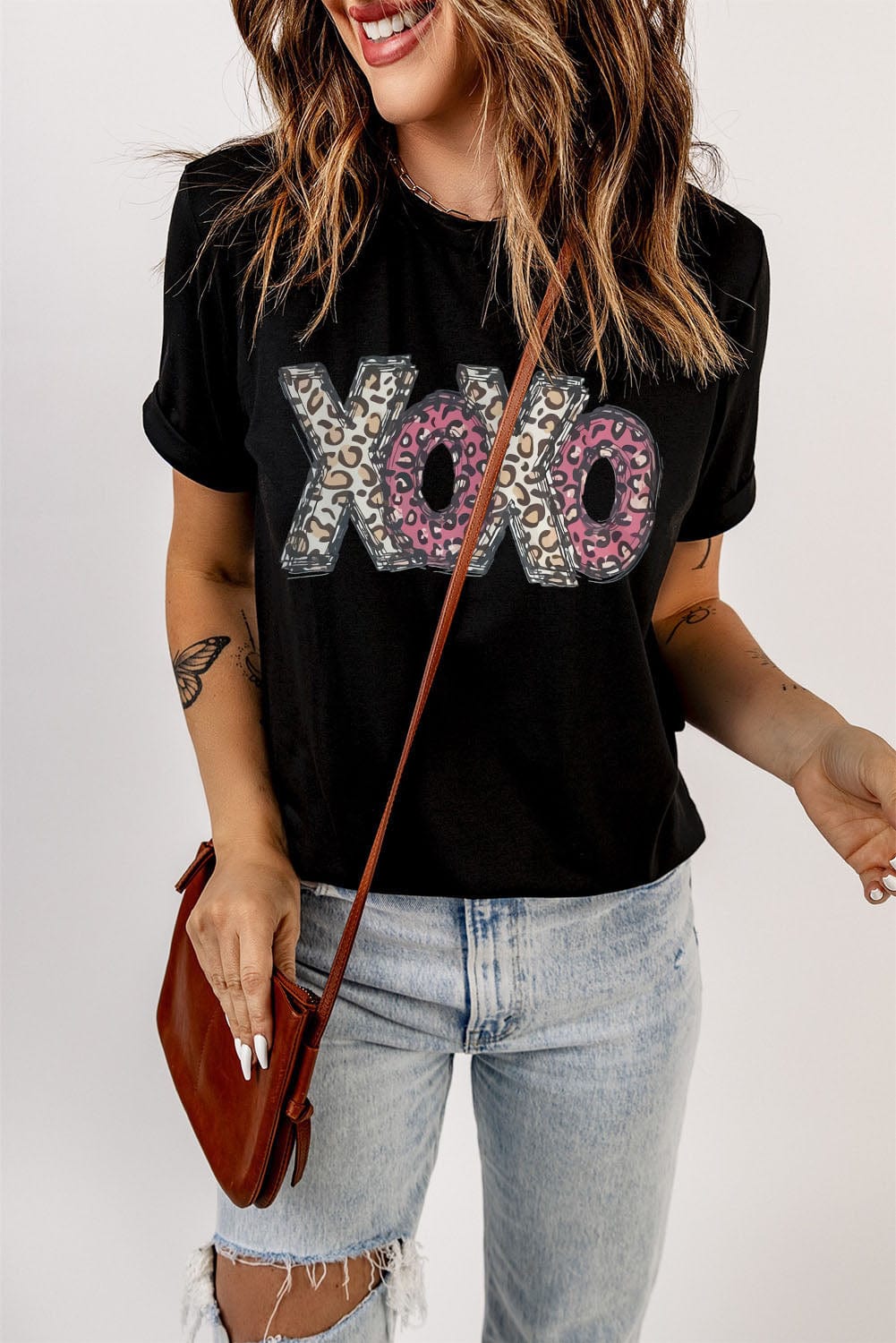 Black XOXO Leopard Print T-Shirt, Cute and Trendy from MsDressly