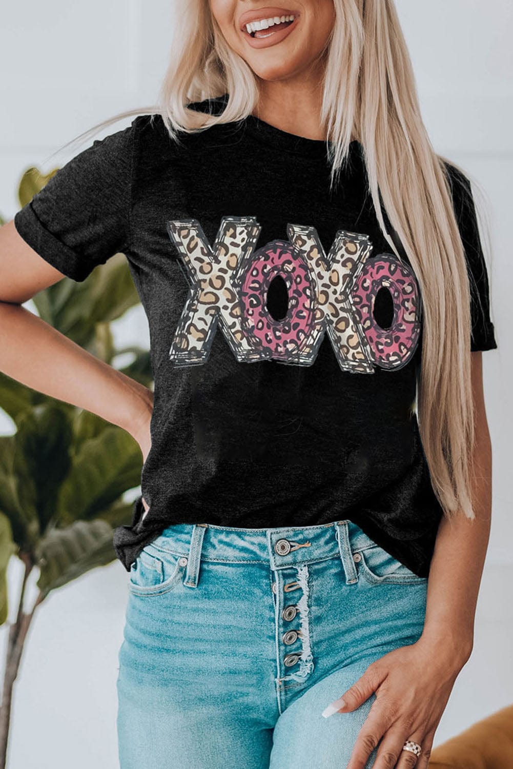 Black XOXO Leopard Print T-Shirt, Cute and Trendy from MsDressly