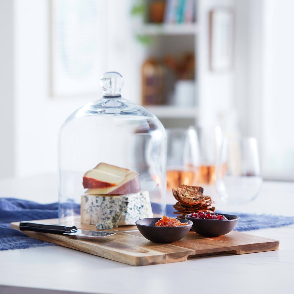 Libbey Acaciawood 4-Piece Cheese Board Serving Set with Glass Dome from Libbey