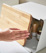 Bread Box with Cutting Board Lid - Steel + Wood from Yamazaki Home