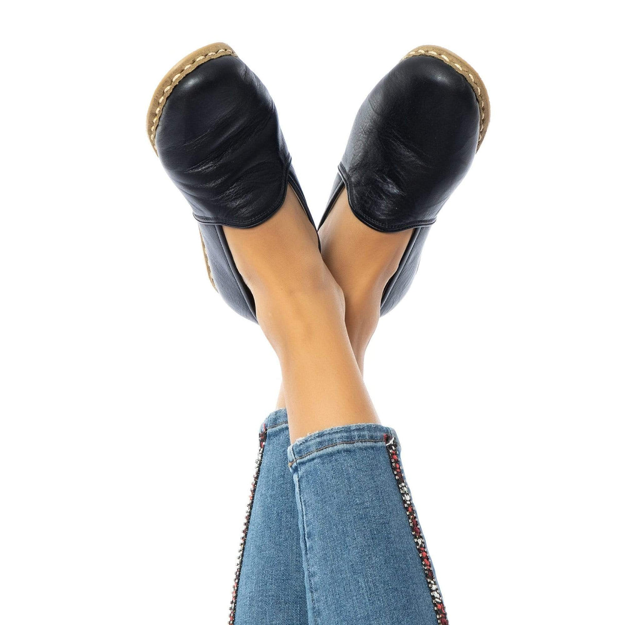 Women's Wrinkled Black Slip On Shoes from Atlantis Handmade Shoes