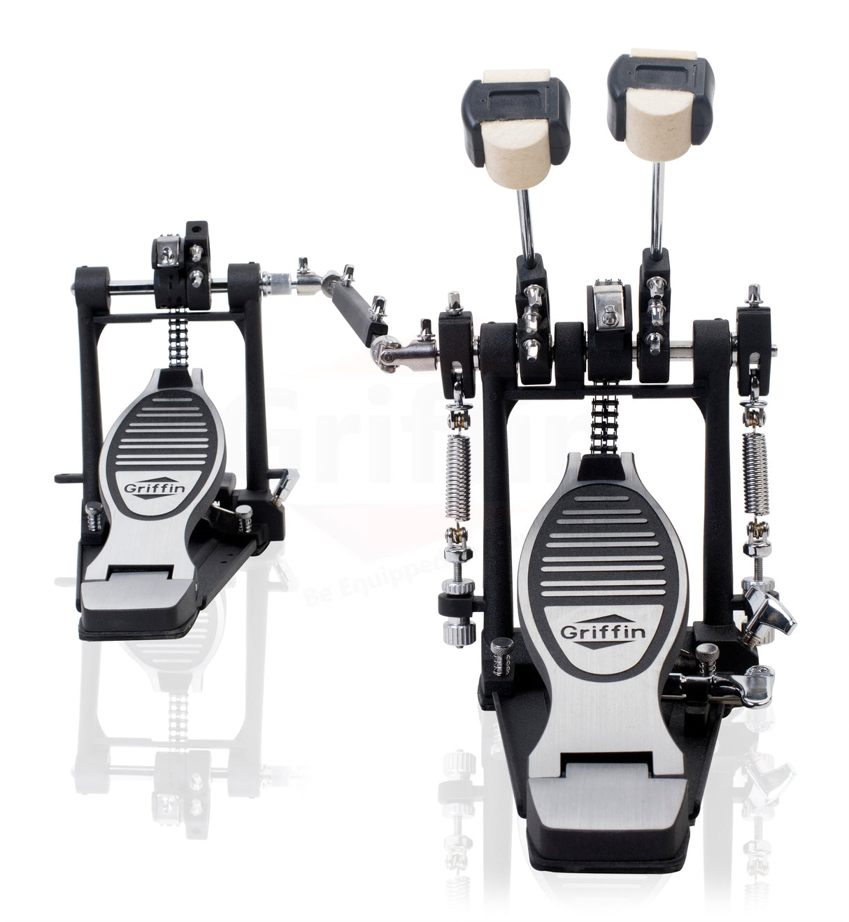 Deluxe Double Kick Drum Pedal for Bass Drum by GRIFFIN - Twin Set Foot Pedal - Quad Sided Beater from GeekStands