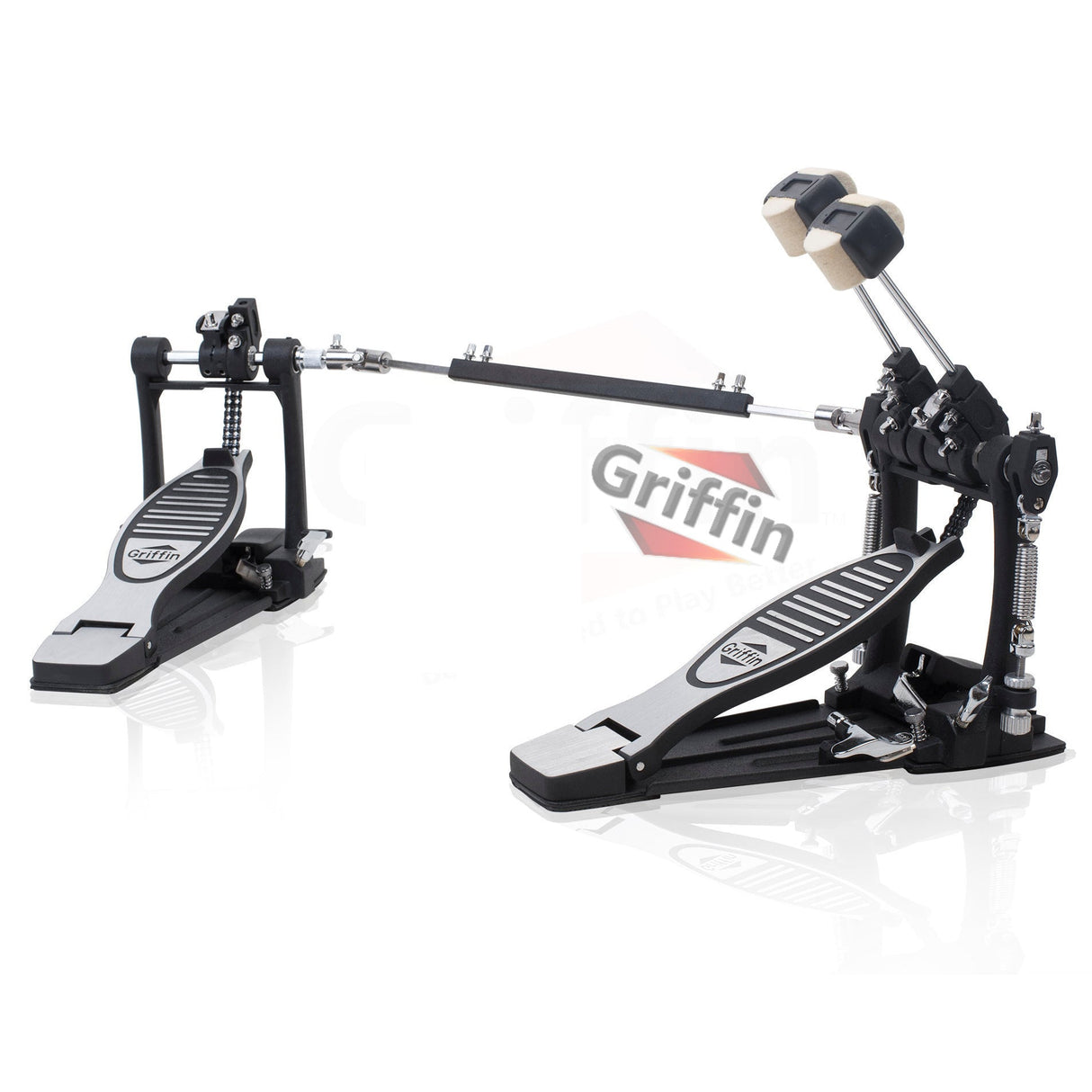Deluxe Double Kick Drum Pedal for Bass Drum by GRIFFIN - Twin Set Foot Pedal - Quad Sided Beater from GeekStands