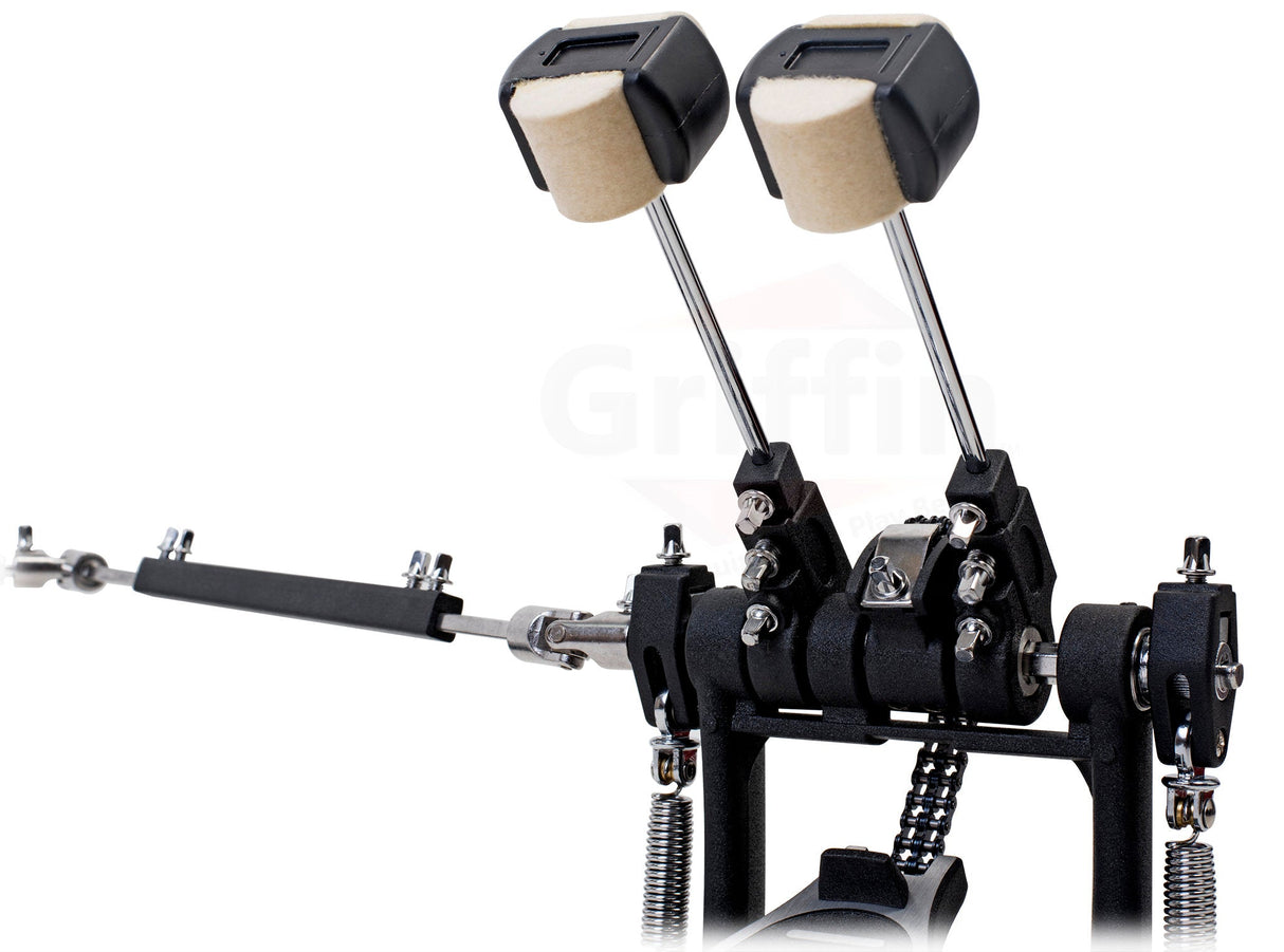 Deluxe Double Kick Drum Pedal for Bass Drum by GRIFFIN - Twin Set Foot Pedal - Quad Sided Beater from GeekStands