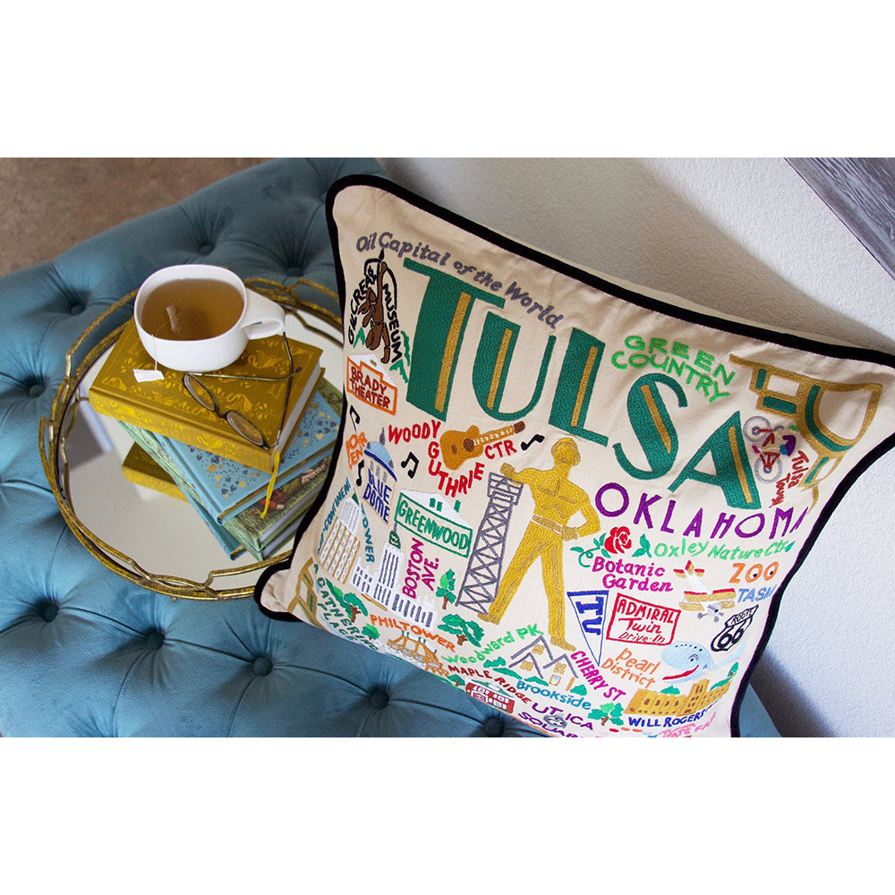 Tulsa Hand-Embroidered Pillow from Quirks!