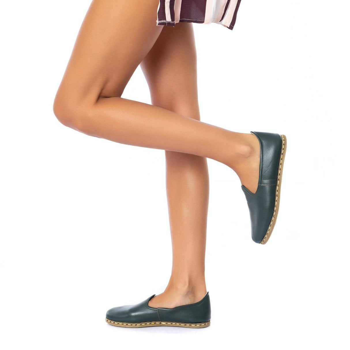 Women's Bottle Green Slip On Shoes from Atlantis Handmade Shoes