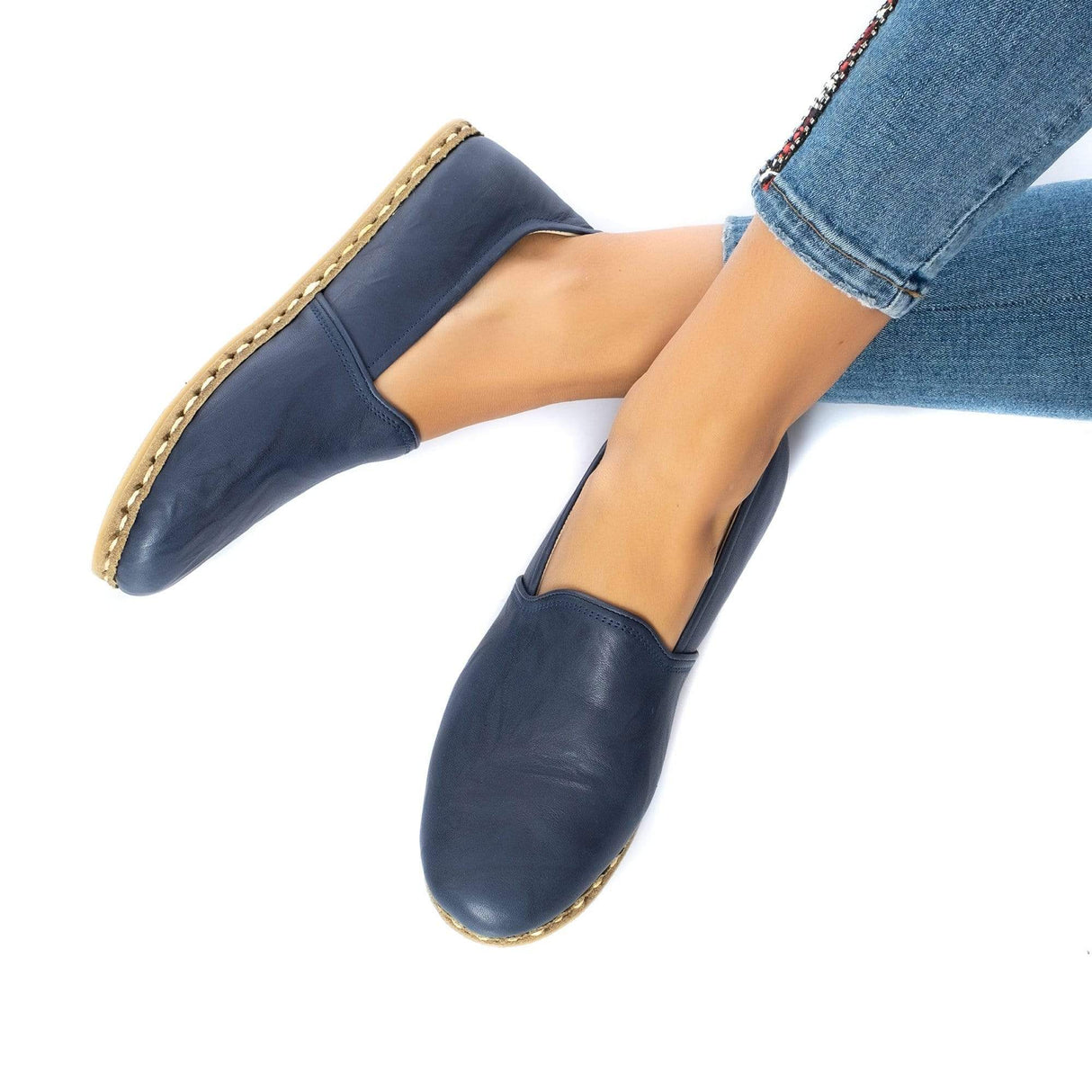 Women's Navy Slip On Shoes from Atlantis Handmade Shoes
