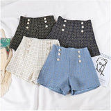 Button Decorated Tweed Shorts for Women Strap from Kawaii Stop