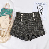 Button Decorated Tweed Shorts for Women Strap from Kawaii Stop