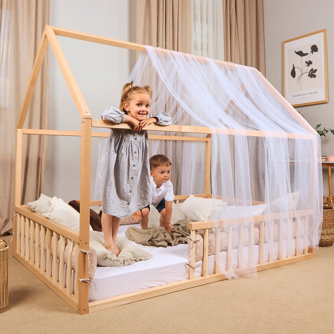 Twin Size Montessori House Bed for Kids with Fence from Goodevas