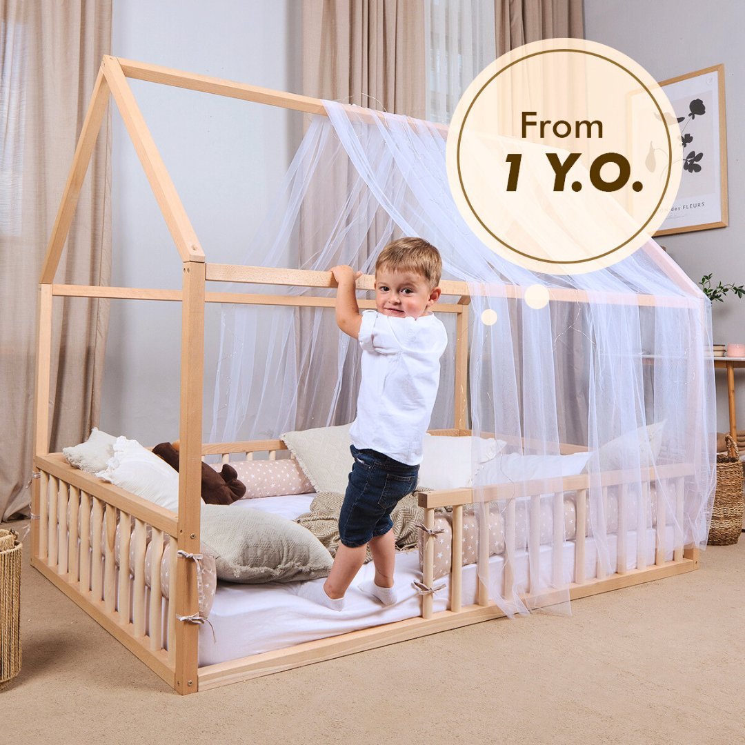 Twin Size Montessori House Bed for Kids with Fence from Goodevas