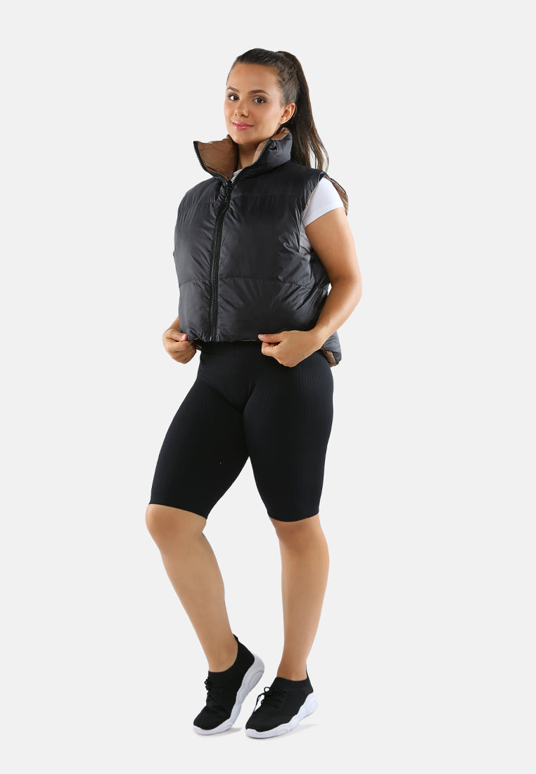 Two Way Cropped Sleeveless Puffer Jacket from London Rag International