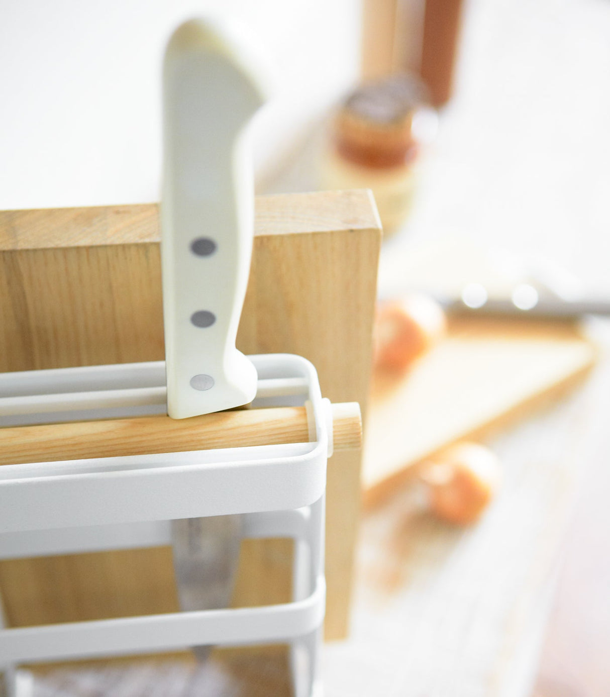 Knife & Cutting Board Stand - Steel + Wood from Yamazaki Home