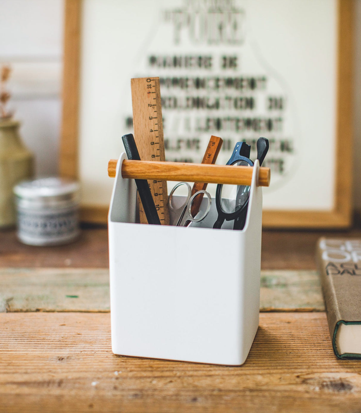 Pen + Desk Organizer - Two Sizes - Steel + Wood from Yamazaki Home