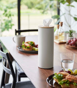Round Tissue Case - Steel + Wood from Yamazaki Home