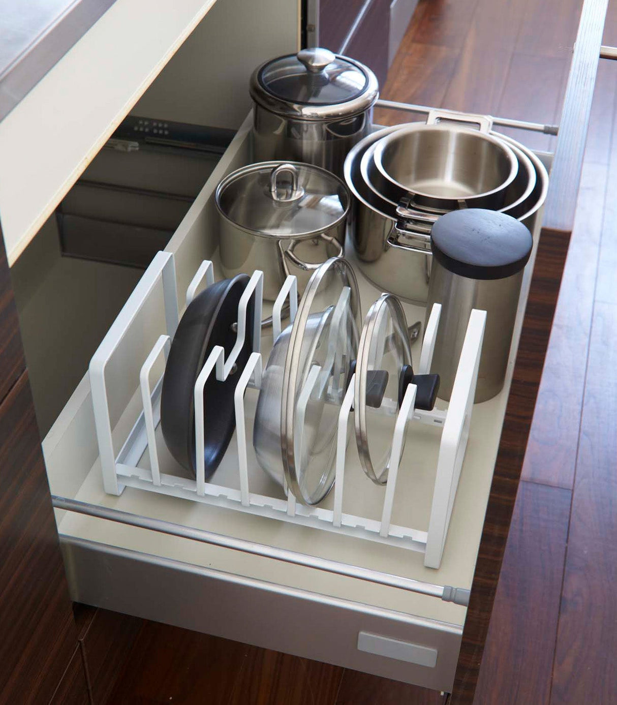 Adjustable Pot Lid and Frying Pan Organizer - Steel from Yamazaki Home