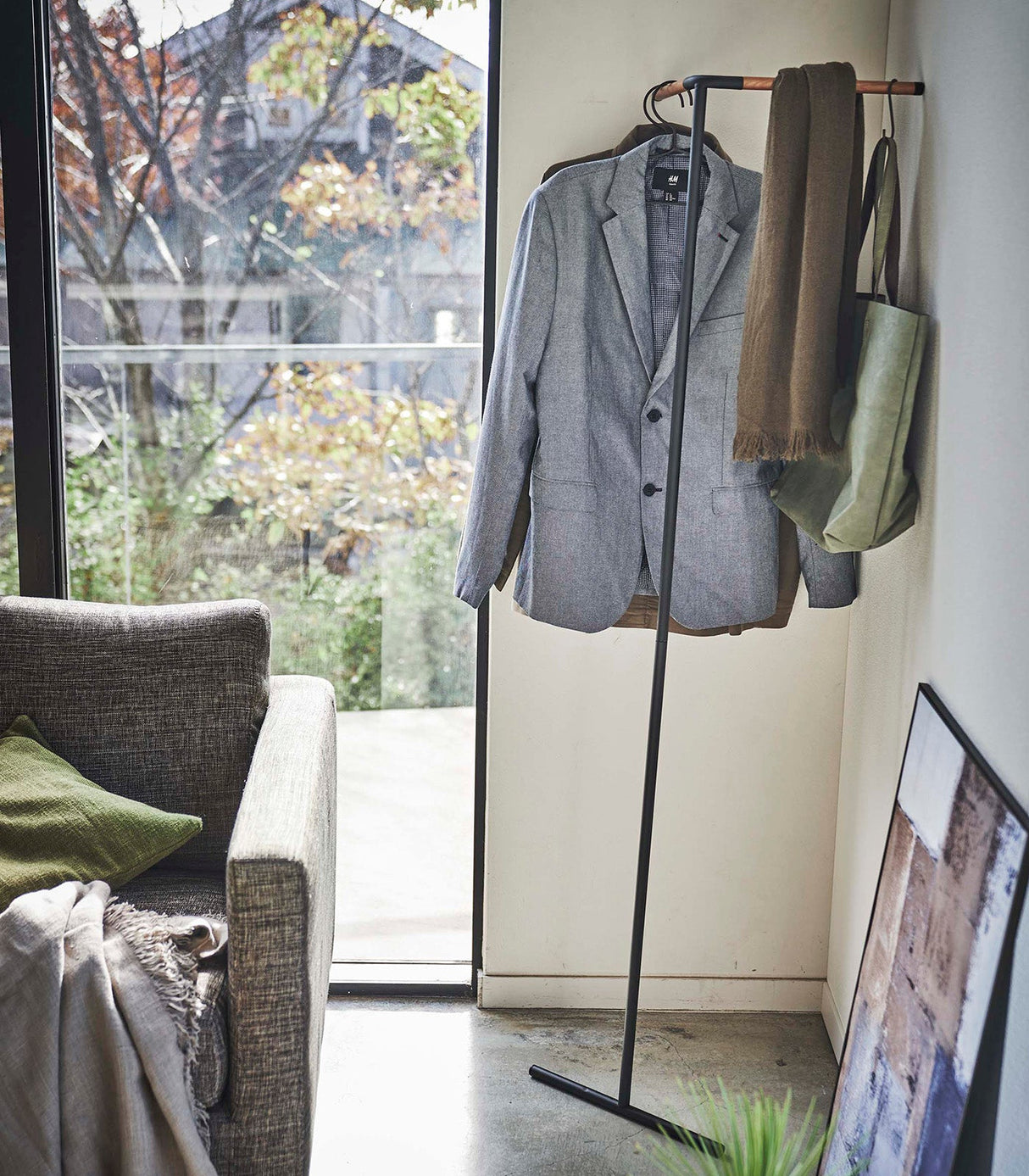 Corner Leaning Coat Hanger (63" H)  - Steel + Wood from Yamazaki Home