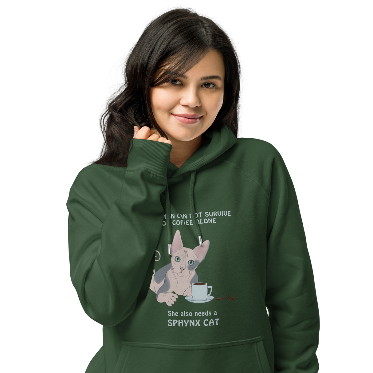 "WOMAN CAN'T SURVIVE ON COFFEE ALONE" ECO HOODIE from ReNewedPet
