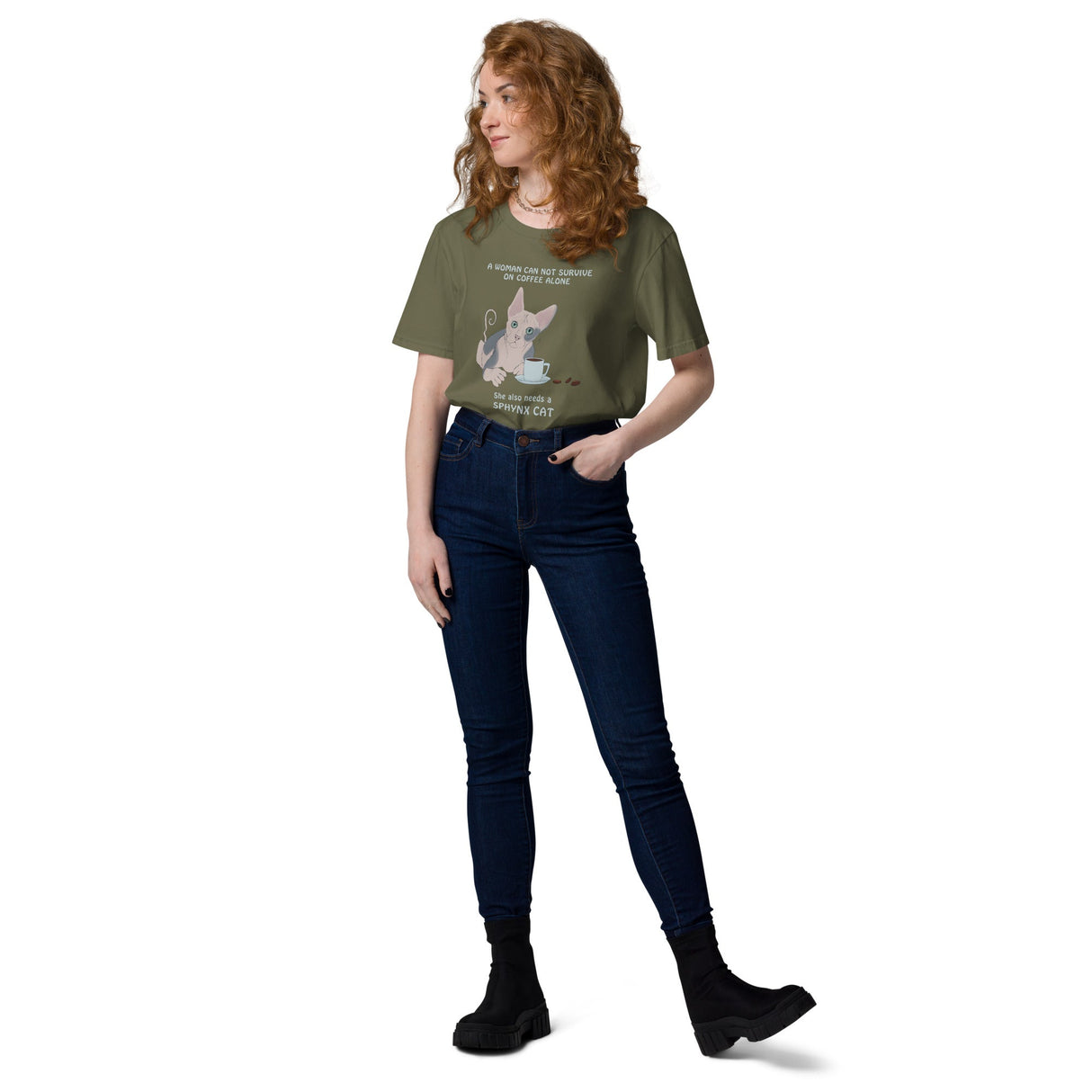 "WOMAN CAN'T SURVIVE ON COFFEE ALONE" WOMAN'S ECO TEE from ReNewedPet