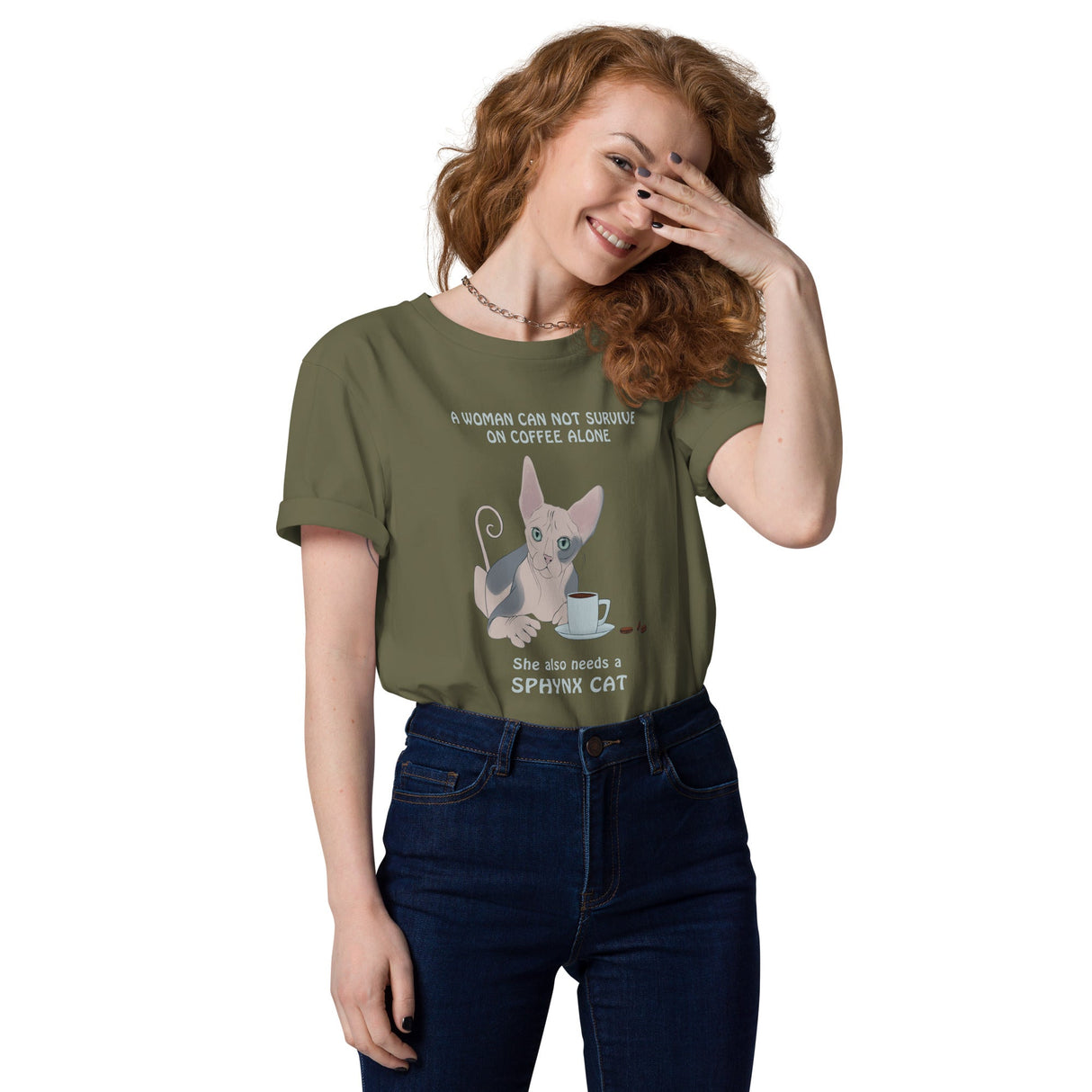 "WOMAN CAN'T SURVIVE ON COFFEE ALONE" WOMAN'S ECO TEE from ReNewedPet