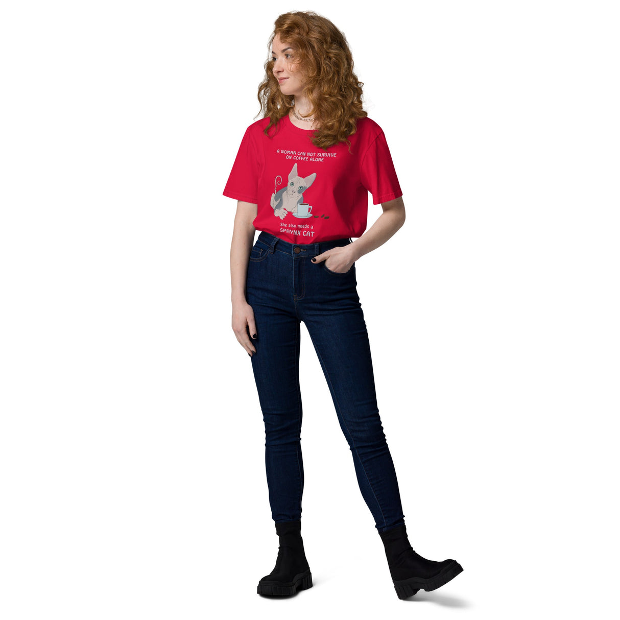 "WOMAN CAN'T SURVIVE ON COFFEE ALONE" WOMAN'S ECO TEE from ReNewedPet