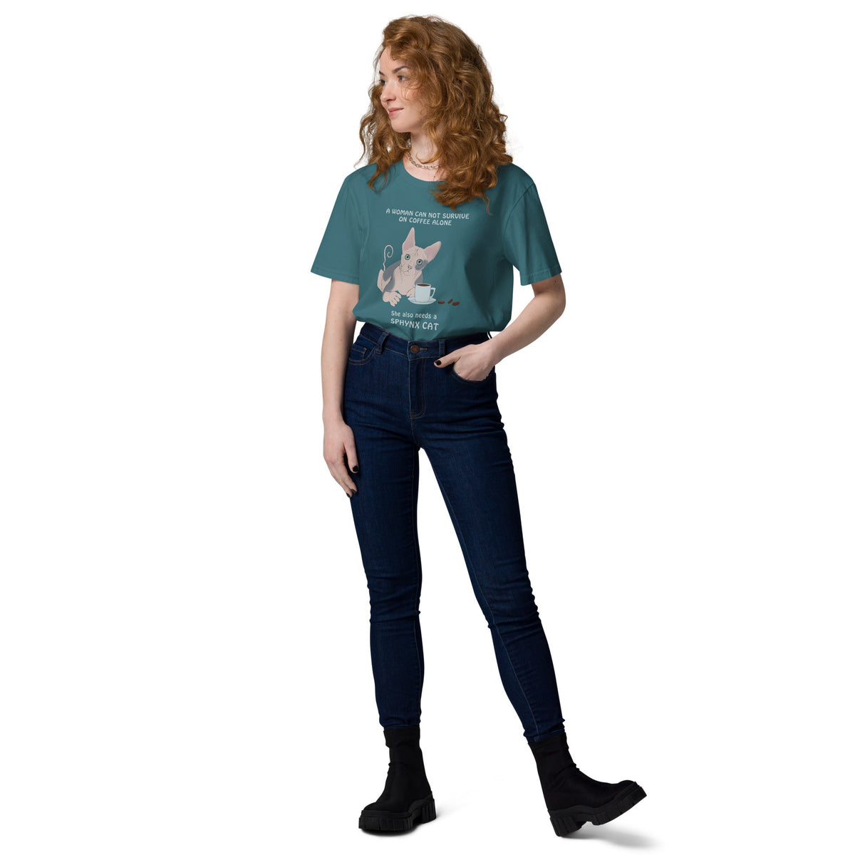 "WOMAN CAN'T SURVIVE ON COFFEE ALONE" WOMAN'S ECO TEE from ReNewedPet