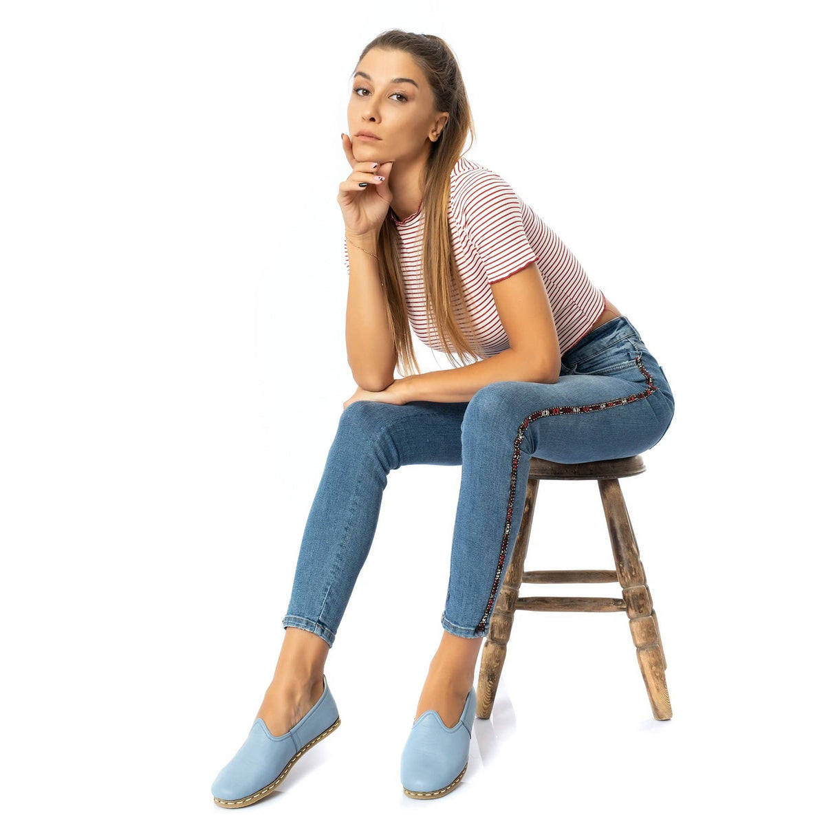 Women's Sky Blue Slip On Shoes from Atlantis Handmade Shoes