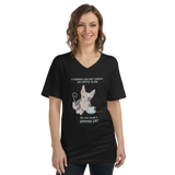 "WOMAN CAN'T SURVIVE ON COFFEE ALONE" WOMAN'S V-NECK TEE from ReNewedPet