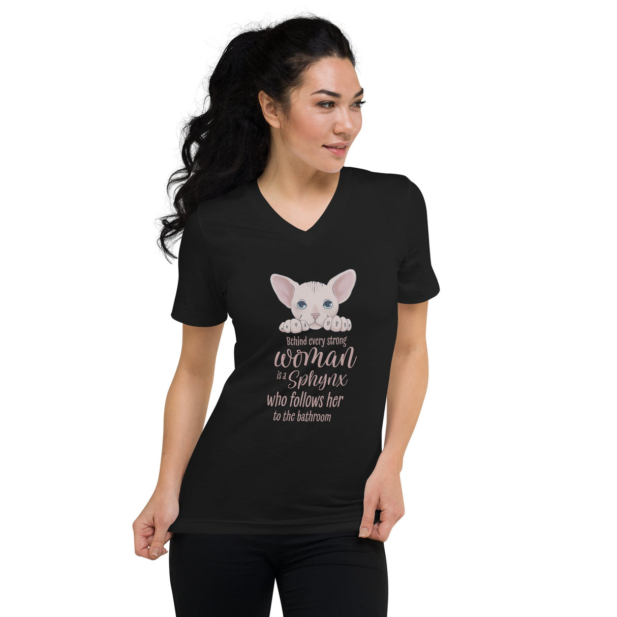 "BEHIND EVERY WOMAN"... SPHYNX V-NECK TEE from ReNewedPet