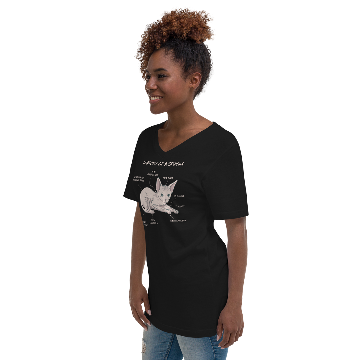 "ANATOMY OF A SPHYNX" WOMAN'S V-NECK TEE from ReNewedPet