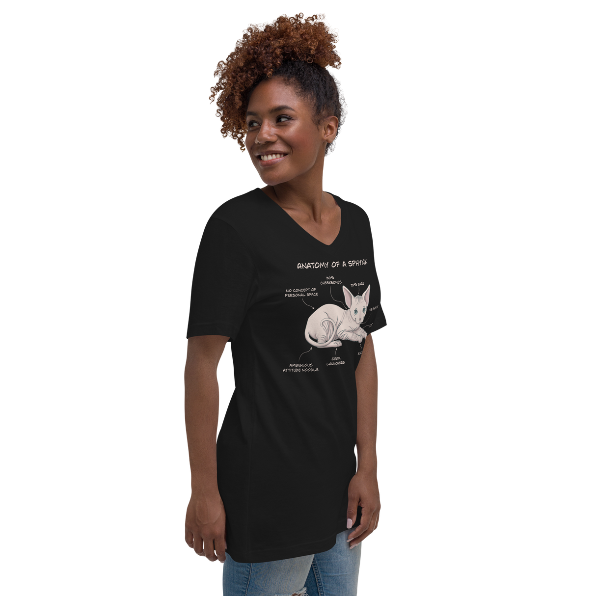 "ANATOMY OF A SPHYNX" WOMAN'S V-NECK TEE from ReNewedPet