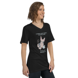 "WOMAN CAN'T SURVIVE ON COFFEE ALONE" WOMAN'S V-NECK TEE from ReNewedPet