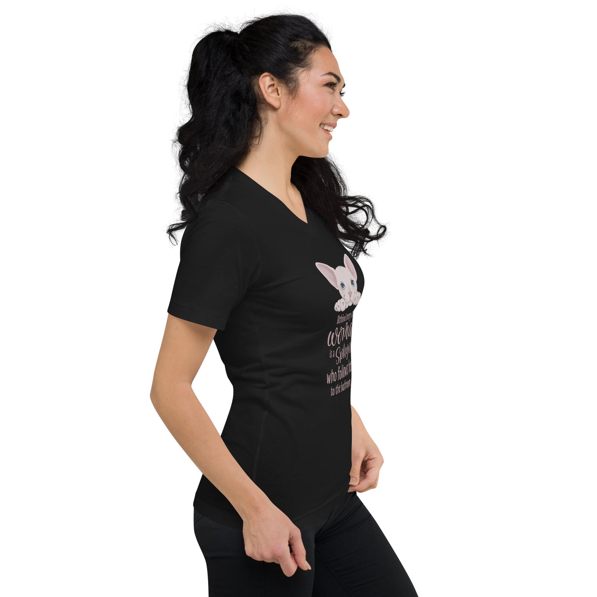 "BEHIND EVERY WOMAN"... SPHYNX V-NECK TEE from ReNewedPet