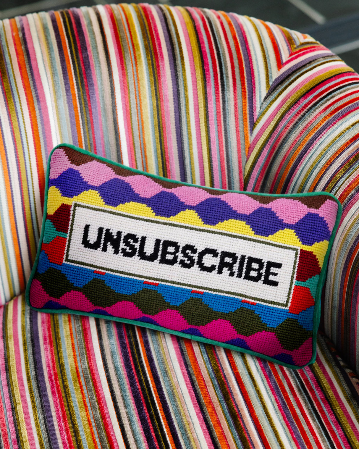 Unsubscribe Needlepoint Pillow from Furbish Studio
