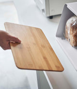 Bread Box with Cutting Board Lid - Steel + Wood from Yamazaki Home