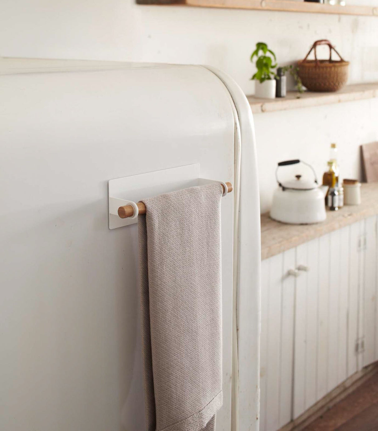Magnetic Kitchen Towel Hanger - Two Sizes - Steel + Wood from Yamazaki Home