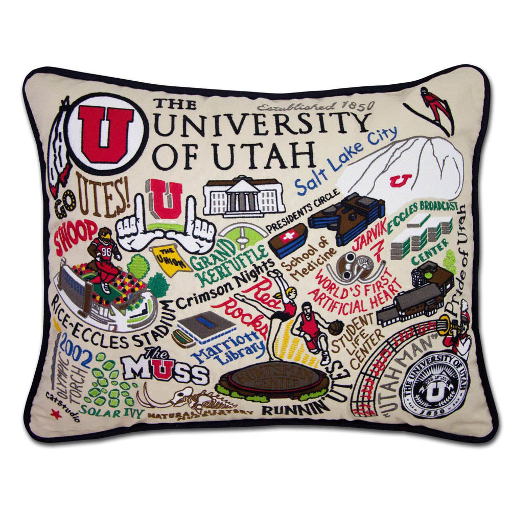 Utah, University of Collegiate Embroidered Pillow by CatStudio from Quirks!
