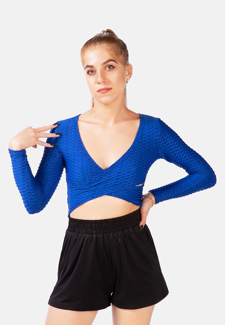 V-Neck Wrap Yoga Crop Top from London Rag International