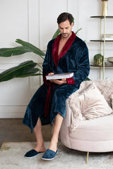 Fleece Bathrobe With Shawl Collar for Men From Lotus Linen