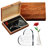 Anniversary, Birthday & Everyday 24K Gold Rose Love Box for Wife, Her, Women - Engraved Wooden Set 'To My Beautiful Love' Inscription, Includes Crystal Heart - For Birthday 1st Anniversaries from The Wine Savant