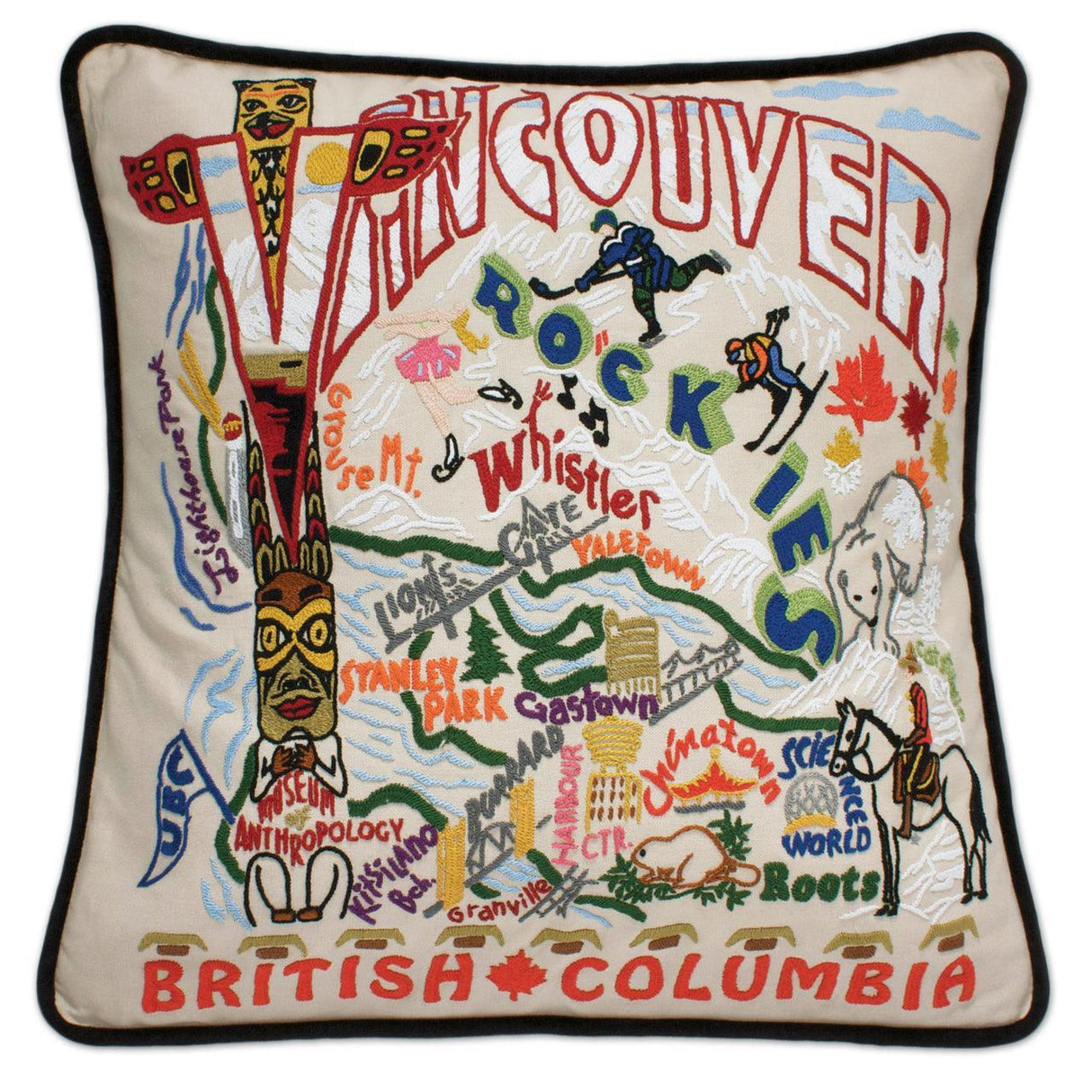 Vancouver, B.C. Hand-Embroidered Pillow from Quirks!