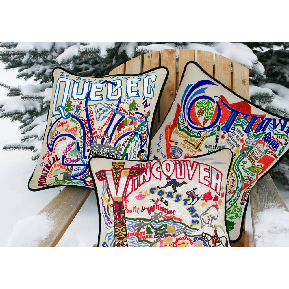 Vancouver Hand-Embroidered Pillow by CatStudio from Quirks!