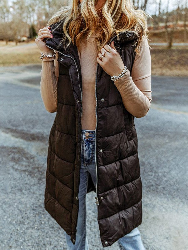 Black Longline Hooded Vest for Women from MsDressly