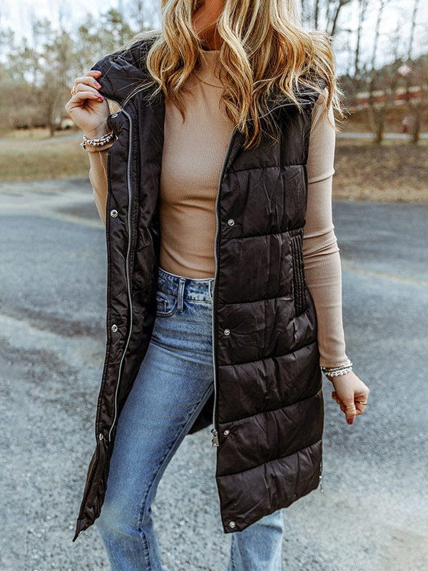 Black Longline Hooded Vest for Women from MsDressly