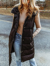 Black Long Hooded Puffer Vest - Women's Winter Wear from MsDressly