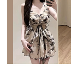 Butterfly Print One Piece Swimsuit – Vintage Ruffle Mini Dress Style Strap from Kawaii Stop