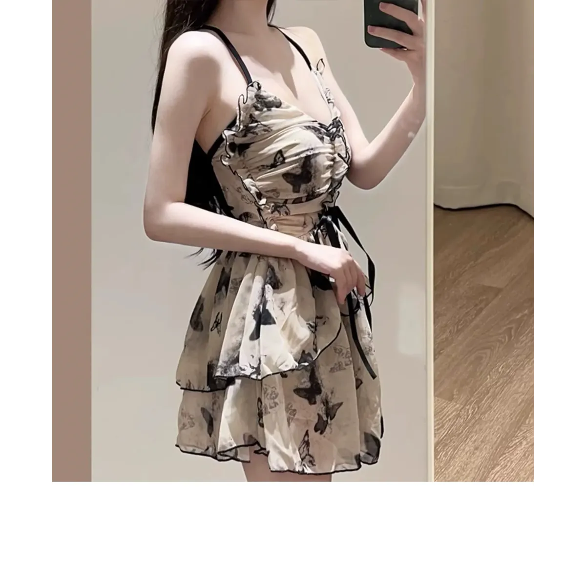 Butterfly Print One Piece Swimsuit – Vintage Ruffle Mini Dress Style Strap from Kawaii Stop