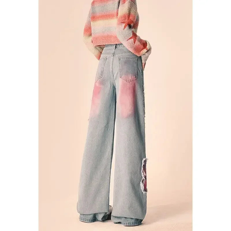 Butterfly Print Wide-Leg Jeans – Vintage Y2K Aesthetic From Kawaii Stop